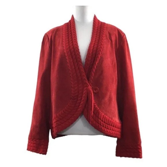 Cold Water Creek Red 100% Genuine Suede Leather Blazer Jacket Size Medium Unworn - Picture 1 of 11